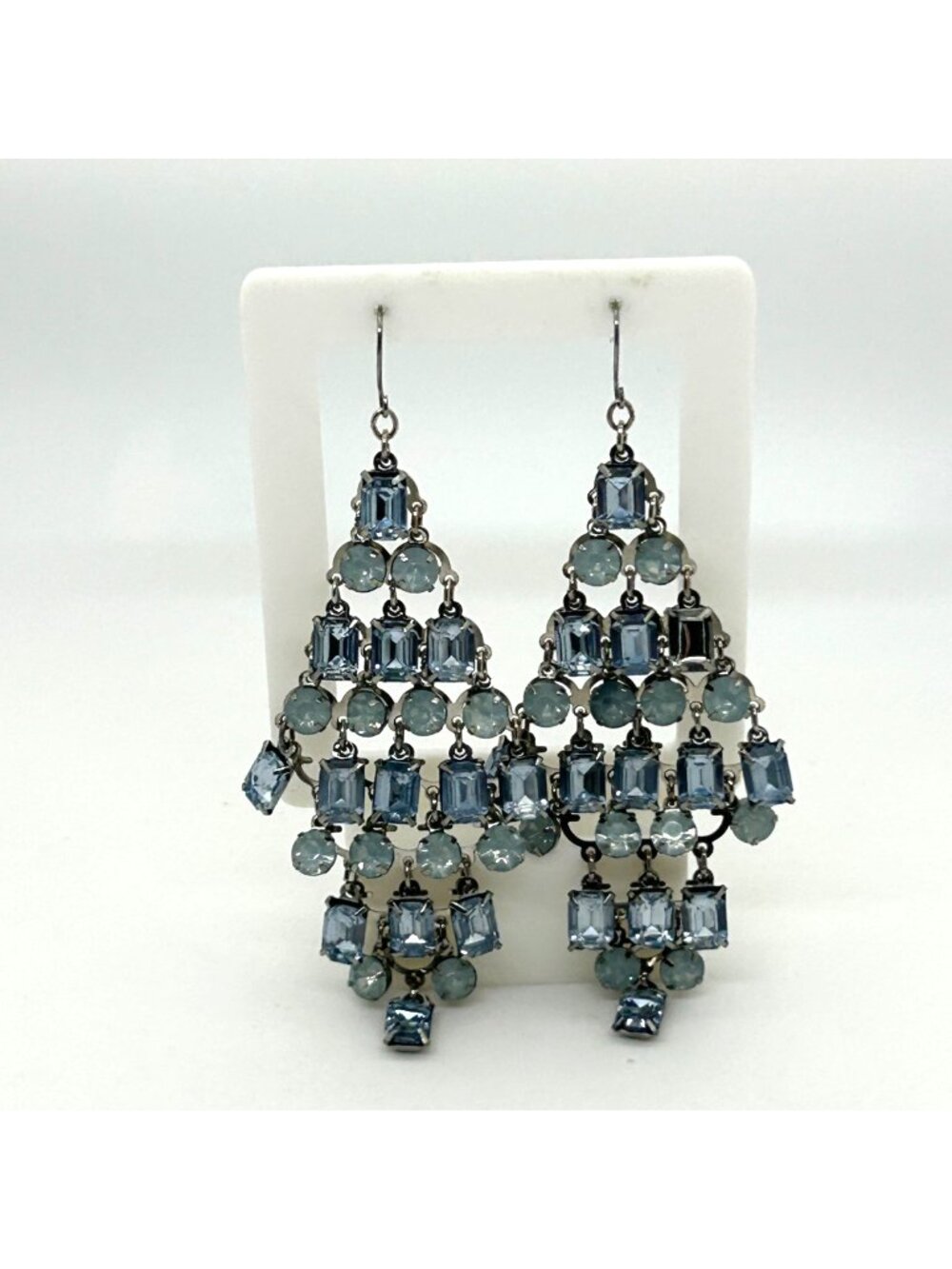 Light Blue Acrylic Chandelier Earrings Lightweight Silvertone Metal Dangle Drop